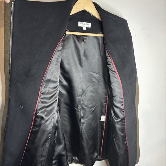 Calvin Klein Wool Cashmere Blend Coat 6 Taupe Gray Asymmetrical Stand Collar - Picture 12 of 14